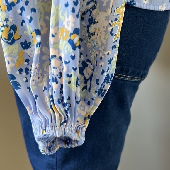 FREE PEOPLE Run Free Blouse Periwinkle Ruffle Floral Long Sleeve Sz S - Picture 10 of 12